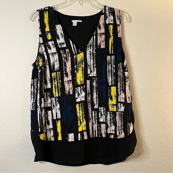 Halogen Multicolor Sleeveless Lined V neck  Tank Blouse size L - Picture 1 of 5